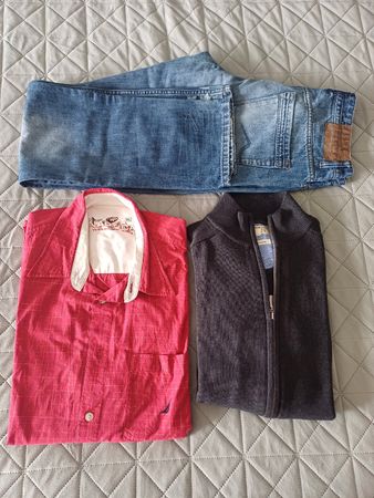 Set di vestiti: Jeans Denim W33/L34, camicia XL e maglia M
