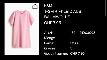 T-Shirt-Kleid H&M Baumwolle rosa Grösse S neu