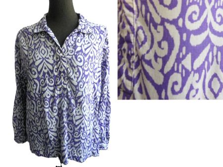 ca. Gr. 46 Tunika Bluse violett weiss Leinenmix s.Masse