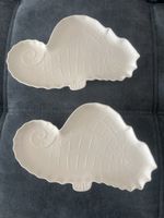 2 Servierplatten Seepferdchen Keramik weiss 38 cm