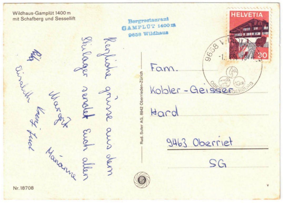 Cartoline postali: Wildhaus - Sessellift – Usato da Binningen venduto da Mountainrider 1