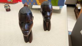 2 coppie di statue africane in legno (visi)