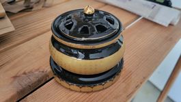 Brûleur d'encens ceramique noir et or avec porte-encend
