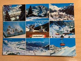Vintage Postkarte Leukerbad 1984 Hund Schnee