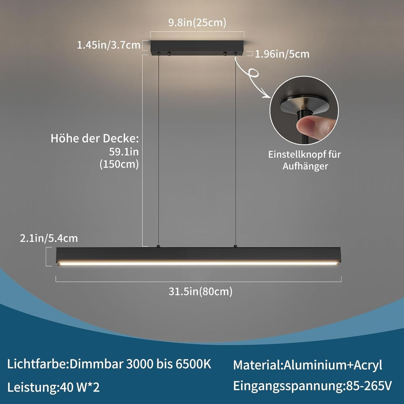 Lampadari & plafoniere: Esszimmerlampe dimmbar mit Ferbedienung 80cm – Nuovo e nell'imballaggio originale da Hundwil venduto da Pakethase 2