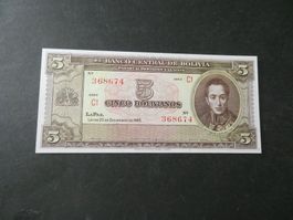 Bolivien 1945, 5 Bolivianos    ungefaltet