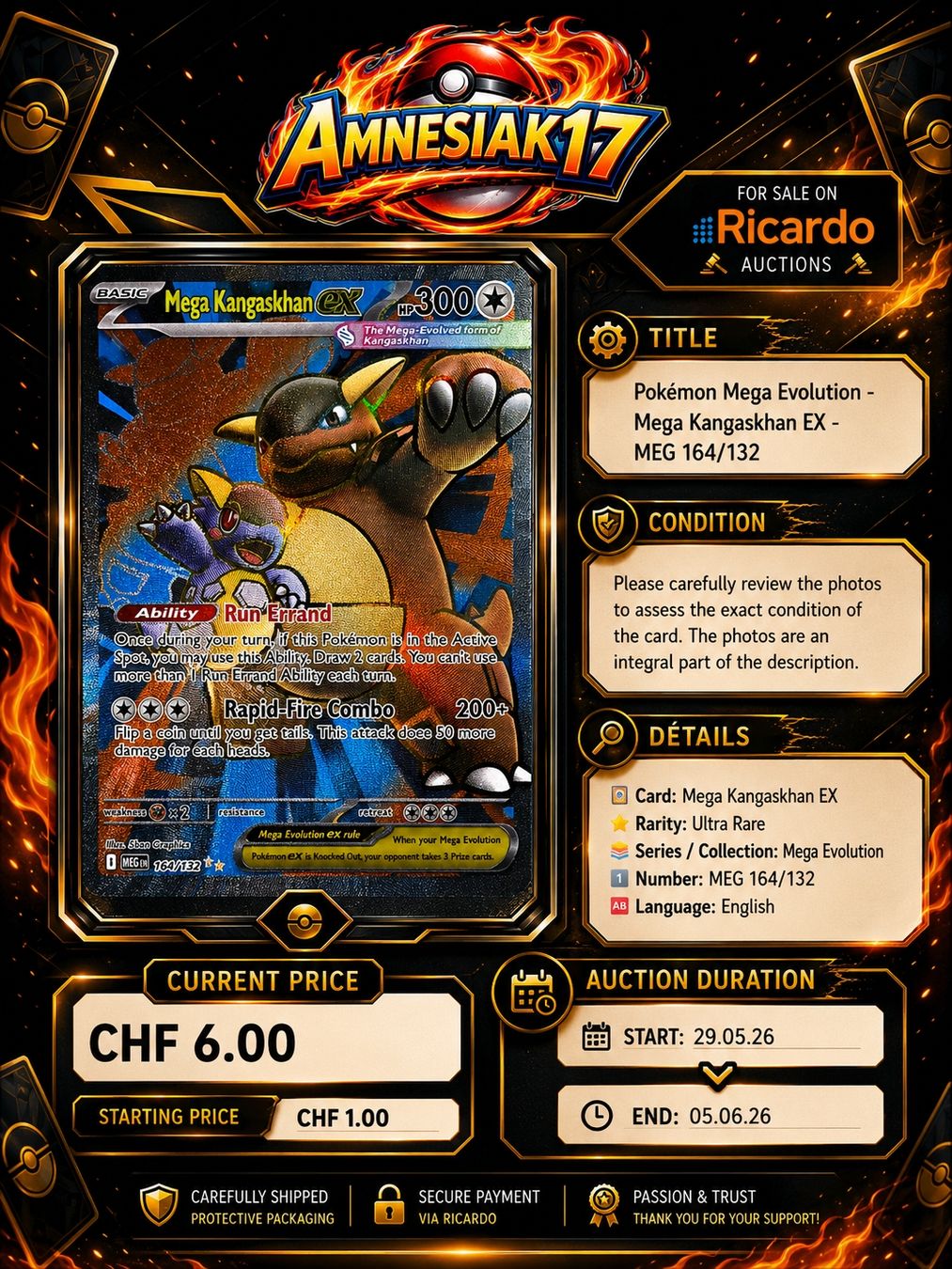 Pokémon Carte collezionabili: Pokémon Mega Evolution - Mega Kangaskhan EX - MEG 164/132 – Nuovo (secondo la descrizione) da Cheseaux-Lausanne venduto da Amnesiak17