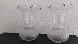 Antike Glosche Lampengläser 2 St Geätztes sehr feines Glas