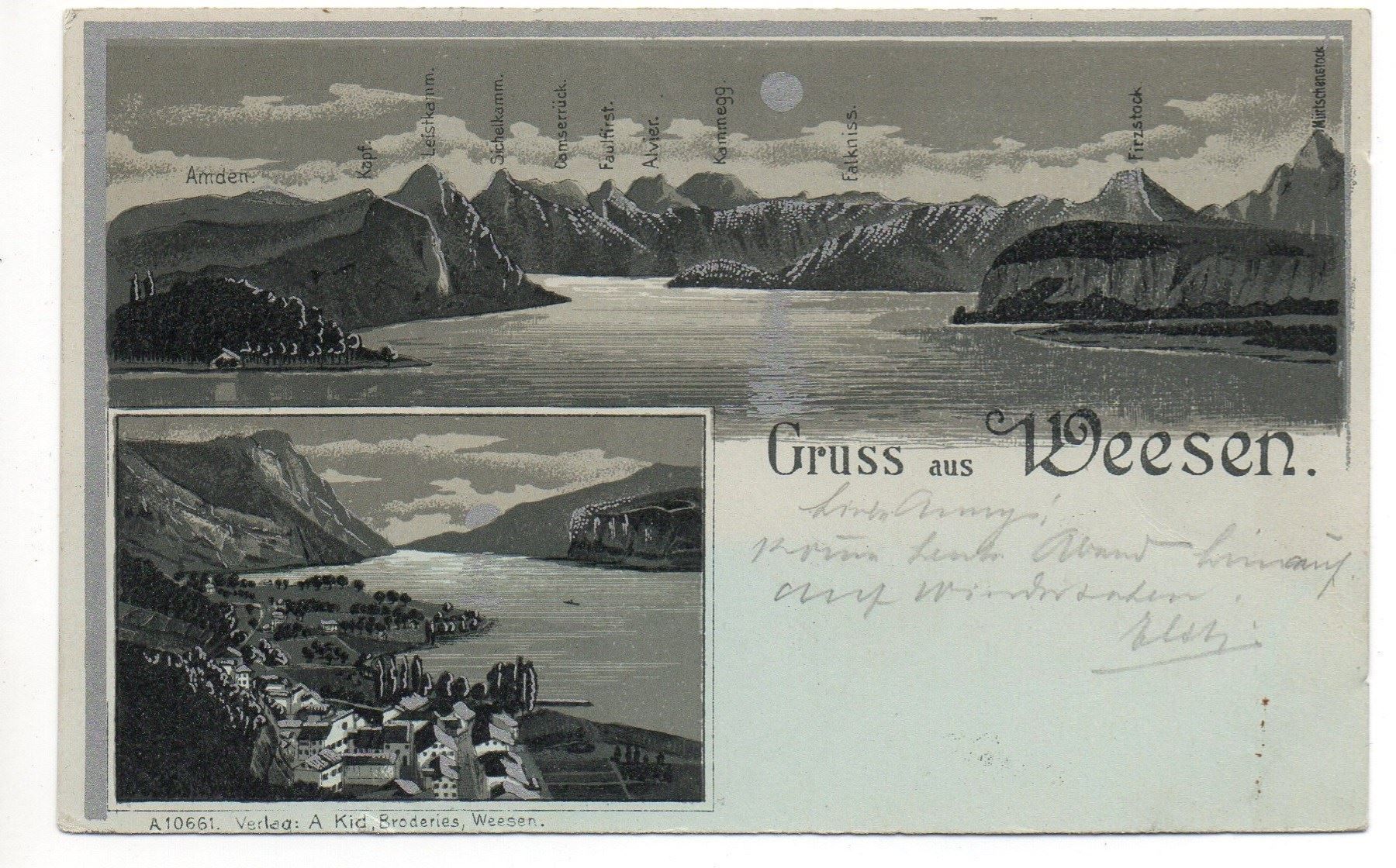 Cartes postales: LITHO Gruss aus WEESEN Mondschein – D'occasion à Jona par philajona
