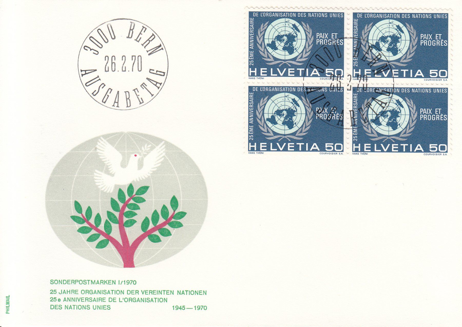 Tutti i francobolli: SBK 476 - 480 im 4er-Block FDC Philmail – Usato da Bürglen TG venduto da StampGraf 4
