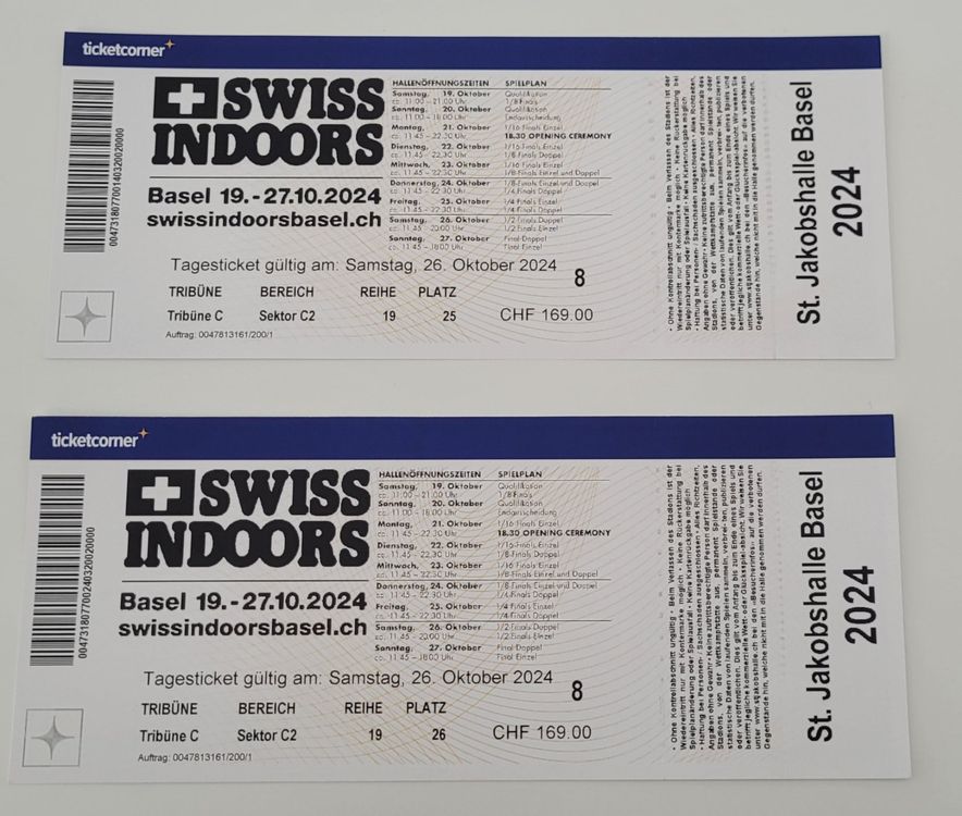 Swiss Indoors 2024 in Basel 1/2 Finale Kaufen auf Ricardo