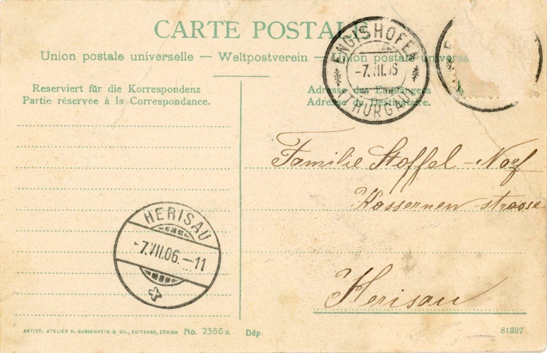 Ansichtskarten: Engishofen   TG           um 1906 – Gebraucht aus Brig von Valcards54 1
