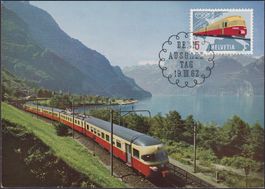 1962, Nr.385 (TEE-Zug) Maximumkarte mit Ersttagsstempel