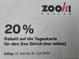 ZOO Zooh Zürich Gutschein 20%