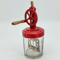 Baratte à beurre ancienne ELMA en verre et métal peint rouge