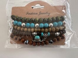 Armband Set Holzperlen und Steine neu in Verpackung