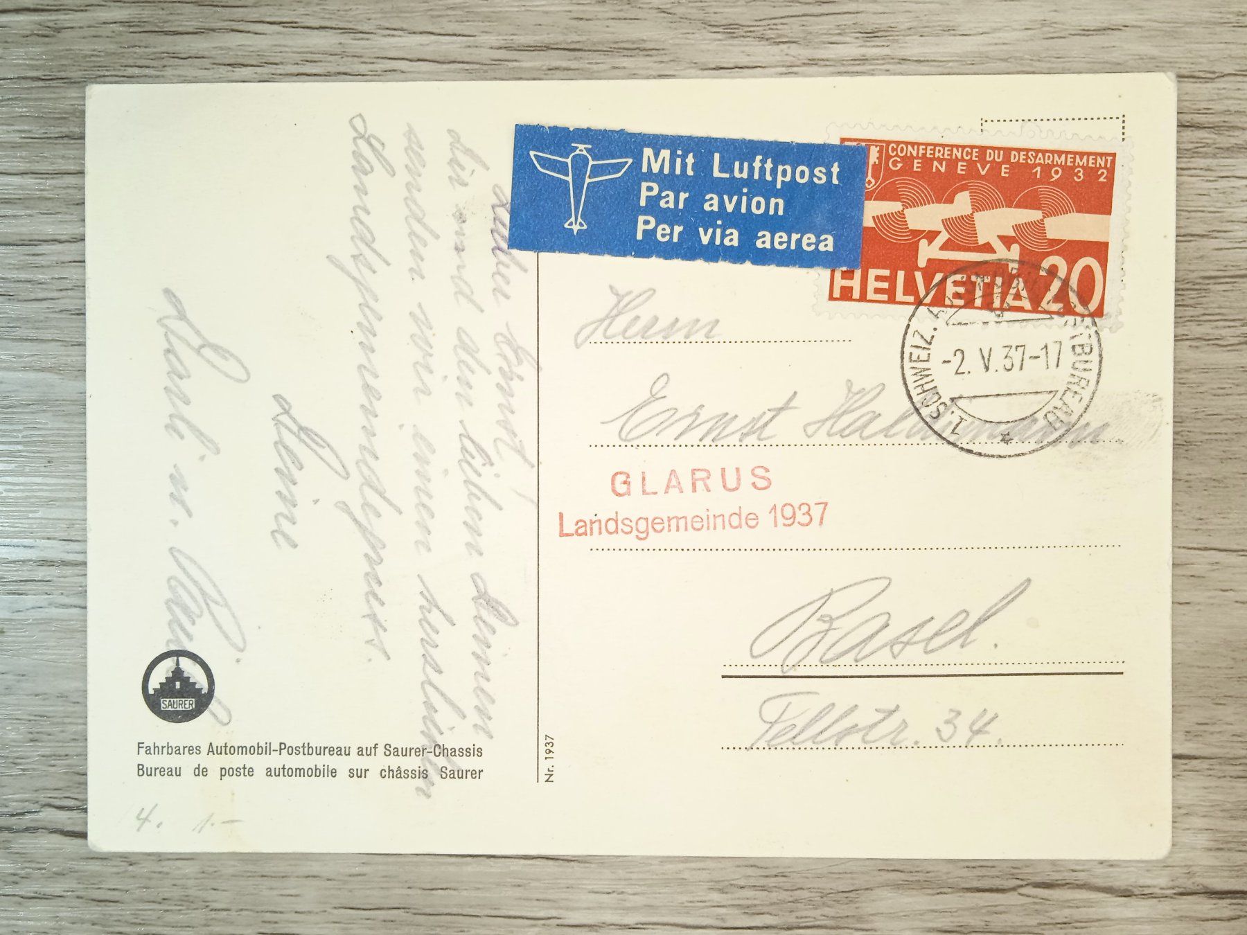 Tutti i francobolli: TR60 Carte Postale + Timbre Suisse 1937 – Usato da Cousset venduto da Patrick_Collections