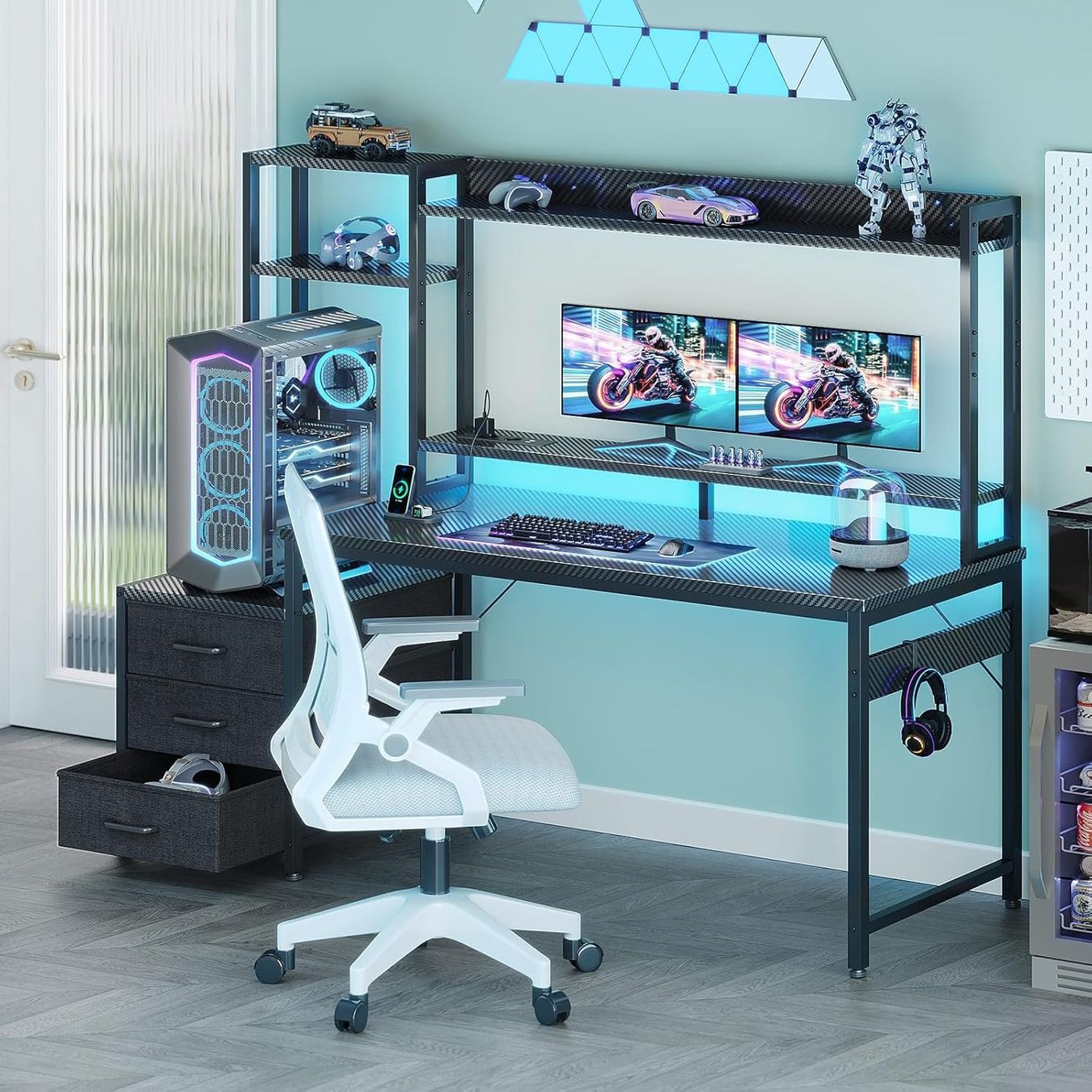 Scrivanie: Gaming Tisch mit LED Steckdose Regal Schubladen 137cm – Nuovo e nell'imballaggio originale da Zürich venduto da jasminleut 6