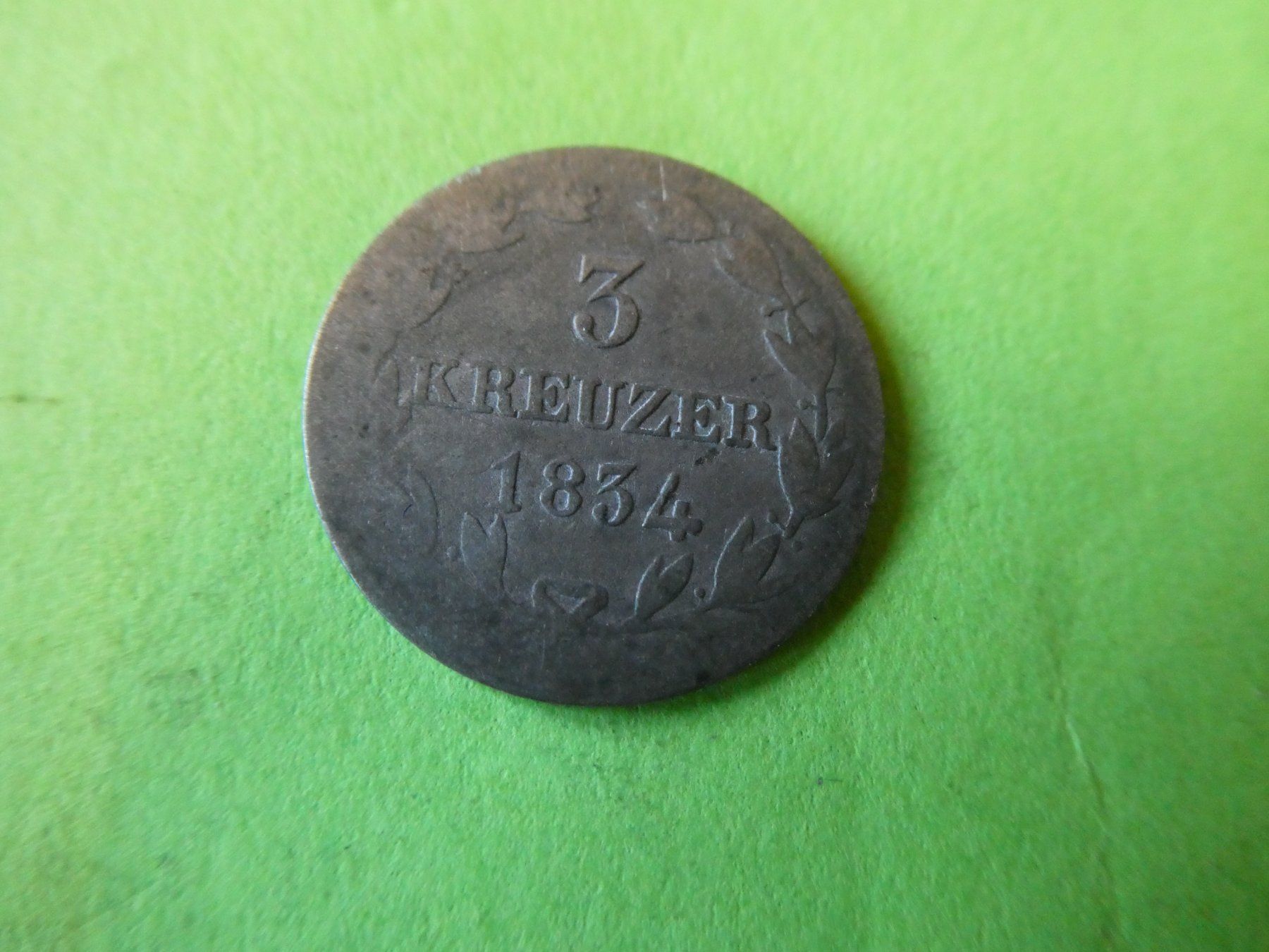 Alle Münzen: Nassau 1834, 3 Kreuzer - Silber – Gebraucht aus Hinterforst von Rohusri 1