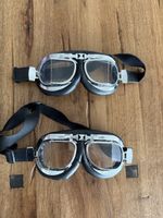 Oldtimer Motorradbrille schwarz silber guter Zustand
