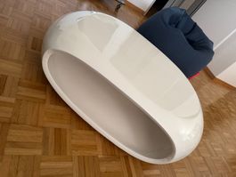 Design Couchtisch Oval Weiss Glanz (Futuristisch)