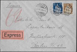 1918 Exp./Brief Zürich - BERLIN MISCH-Fr. porto 55Rp. ab 1.-