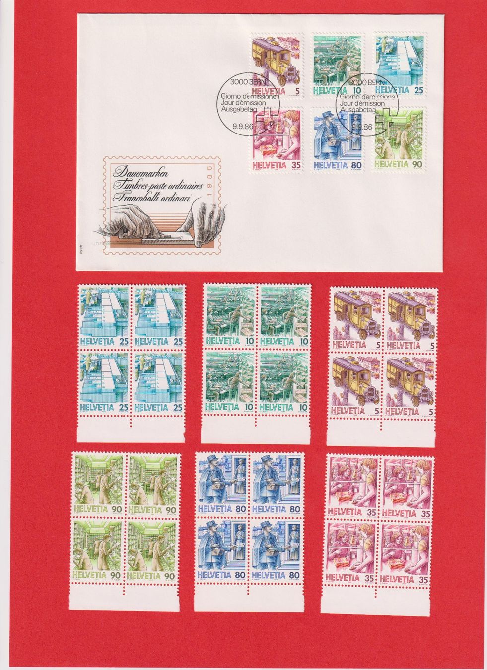 Alle Briefmarken: FDC 1986 ET & 6 x 4er Blöcke Postfrisch m. Tab. – Gebraucht aus Oensingen von Stro11