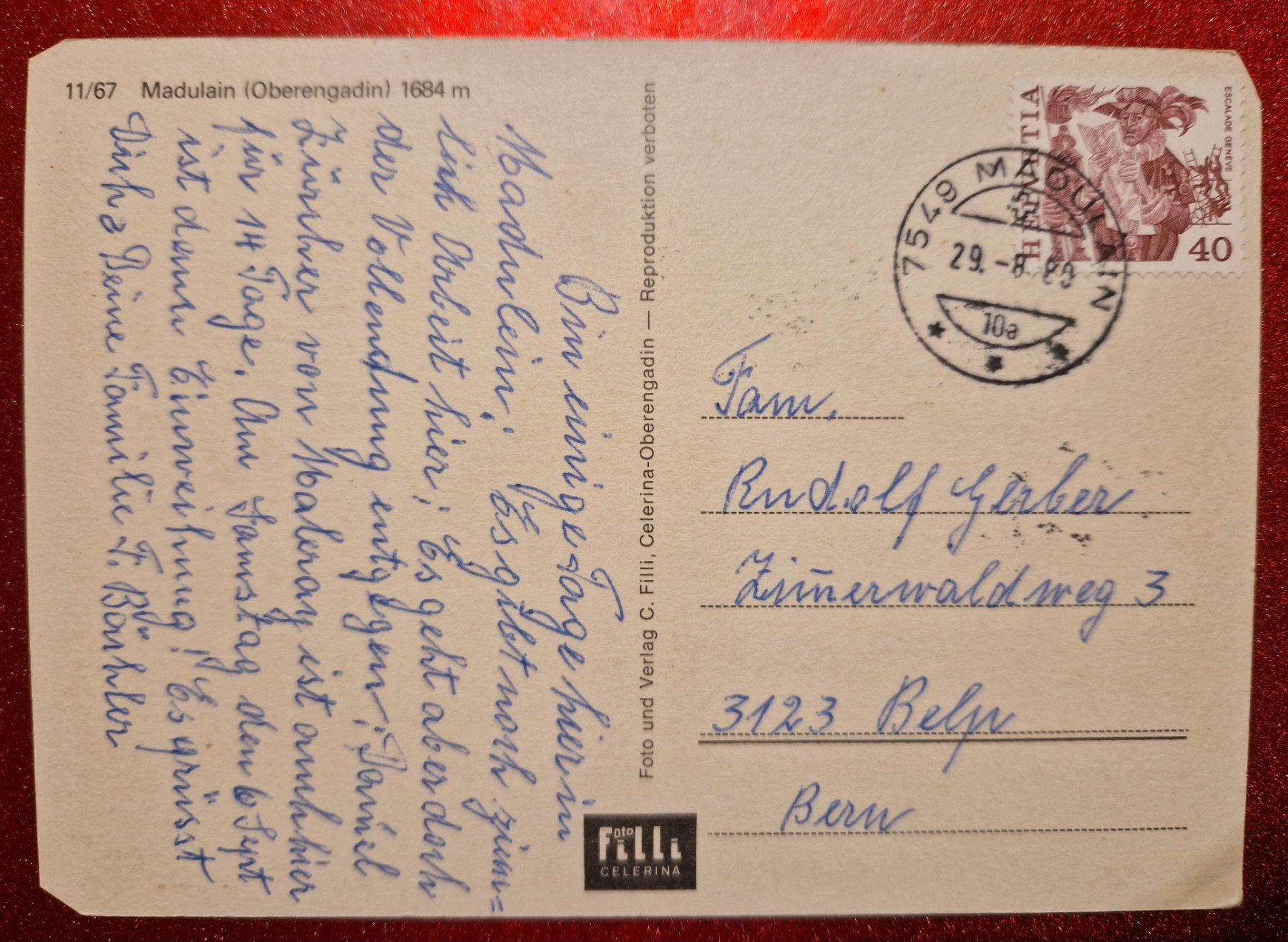 Cartoline postali: Madulain Oberengadin 1980 – Usato da Melchnau venduto da Fishel 1