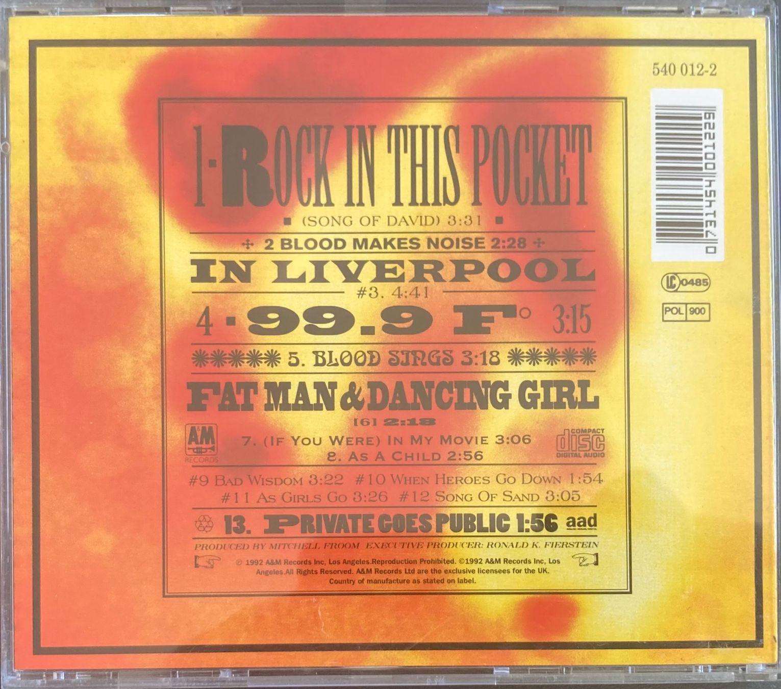 CD: SUZANNE VEGA - 99.9 F° – Usato da Poliez-Pittet venduto da Newtown-Records 1