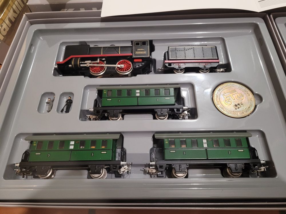 Coffret Märklin H0 0050 - 50 Ans De Märklin Avec 2 Ensembles Loco Wagons Et Voitures - Occasion