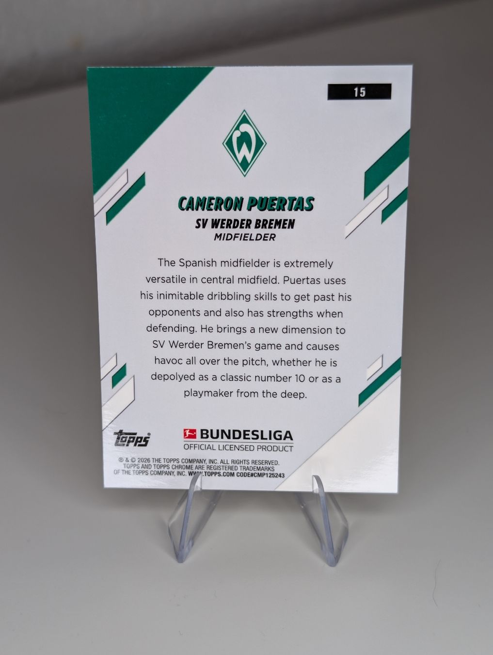 Topps Sammelbilder & Trading cards: Cameron Puertas SV Werder Bremen Topps Chrome BL – Neu (gemäss Beschreibung) aus Hunzenschwil von BRPCards 1