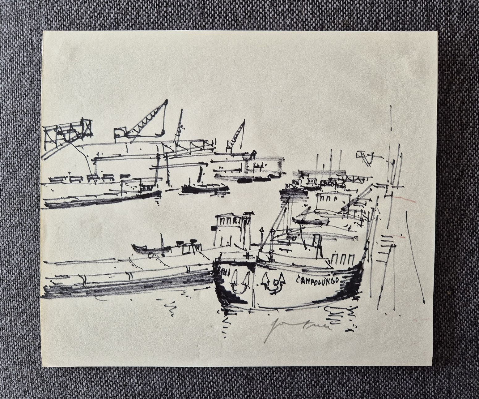 Gemälde: Dessin Bernard Gantner "le port de Bâle" signé tableau – Gebraucht aus Tramelan von La_mine_d_art 1