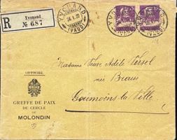 Schweiz 1920: R-Brief Yvonand - Goumoens-la-Ville Waadt