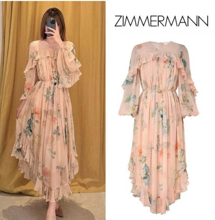 Zimmermann Peach 2025 Newest Collection Midi Dress
