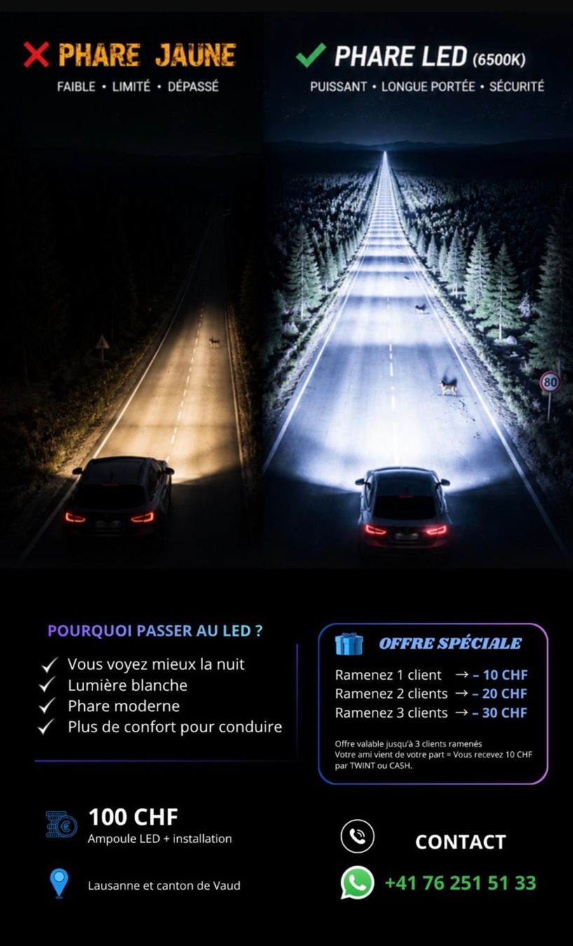 Toutes les pièces auto: Changement phare jaune à LED – D'occasion à Lausanne par bro_nh5f 1