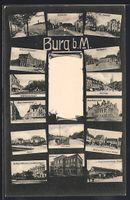 Grusskarten-AK Burg b. M., Bahnhof, Para