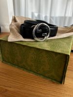 Gucci Gürtel schwarz Leder mit silberner Schnalle