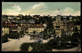 AK St. Gallen, Platz mit Tram und prächtigen Häusern
