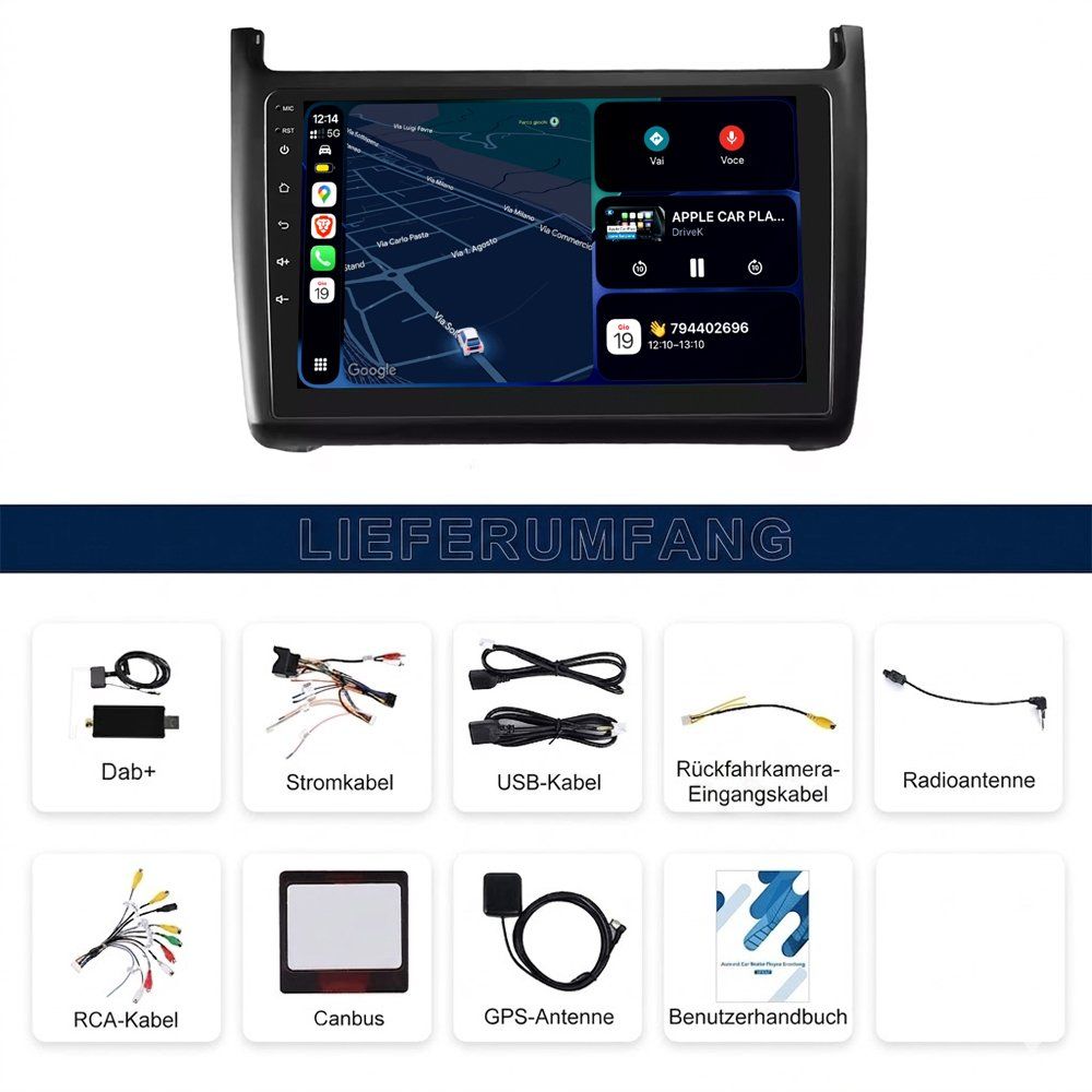 Navigationsgeräte: Autoradio Vw Polo DAB+ Carplay Android Navi 2008-2018 – Neu und originalverpackt aus Chiasso von online.shop 9