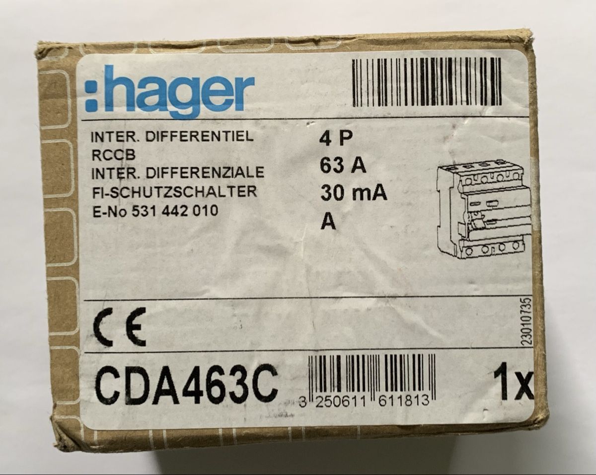 Hager Interruttori: Hager CDA 463c 63A / 0.03A FI - Fehlerstrom-Schutzschalter – Nuovo e nell'imballaggio originale da Zürich venduto da Apache4