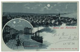 Gruss aus Rorschach, Mondscheinkarte, gelaufen 1898