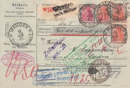 DR Paketkarte 1921 mit Abart Mi 153 orange statt rot