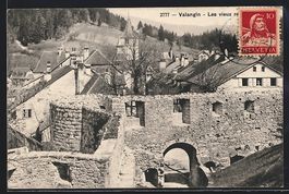 AK Valangin, Teilansicht mit Ruine, 1915