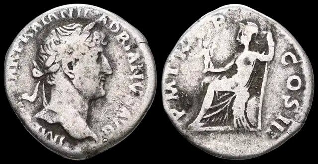 Alle Münzen: Hadrian, 117–138 n. Chr. Silberdenar – Gebraucht aus Niederwil AG von Helveticoins