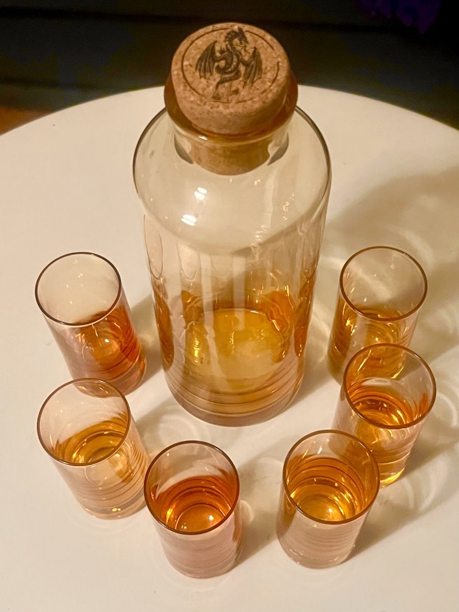 Caraffe: Karaffe mit 6 Gläser Bernstein Glas – Nuovo (secondo la descrizione) da Bern venduto da firefly-high 4