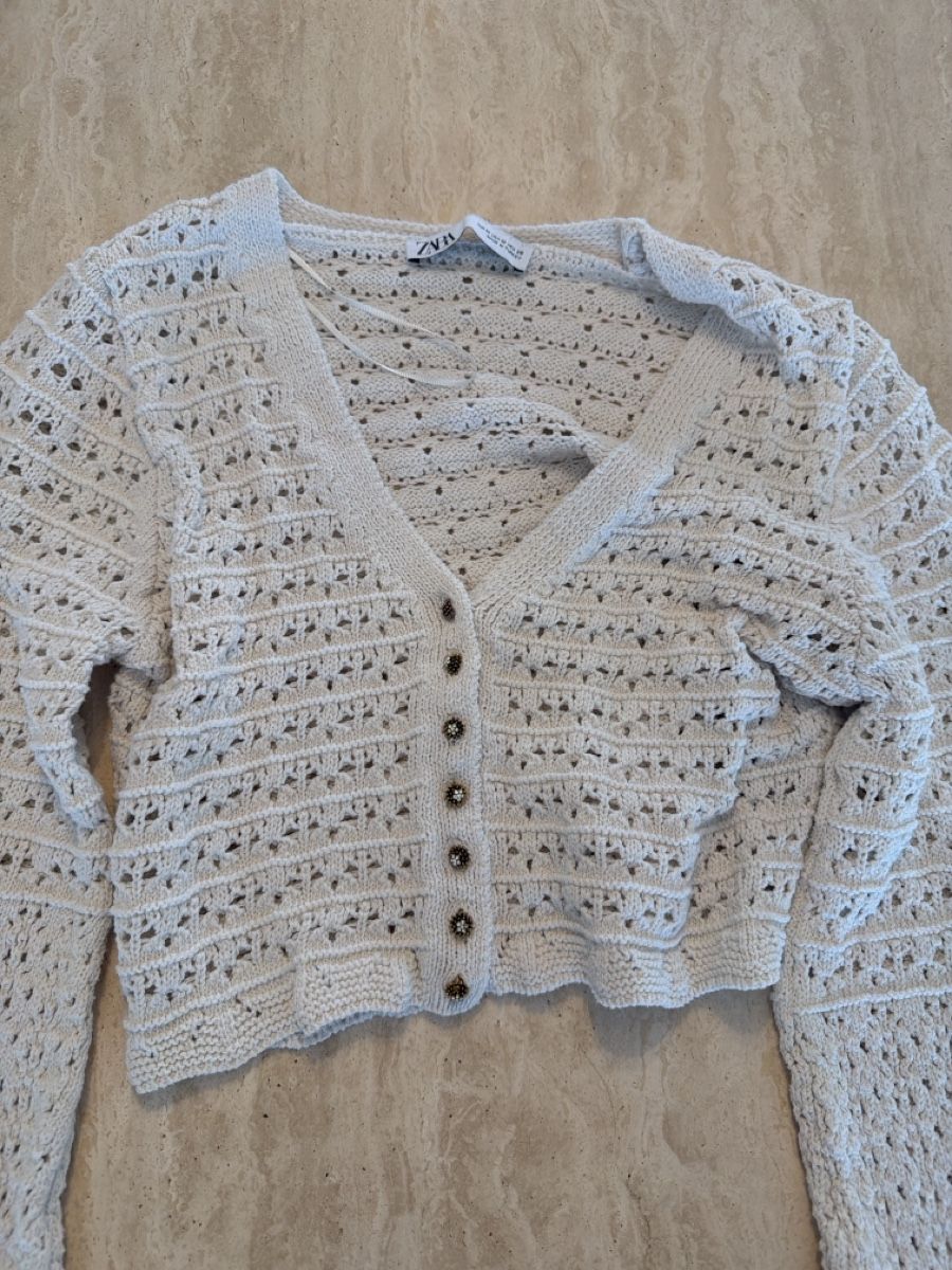 Boléros: Boho Häkel-Crop-Cardigan Beige Gr. M  – Neuf (Voir description) à Effretikon par MaisonNade