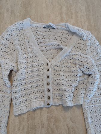 Boho Häkel-Crop-Cardigan Beige Gr. M 