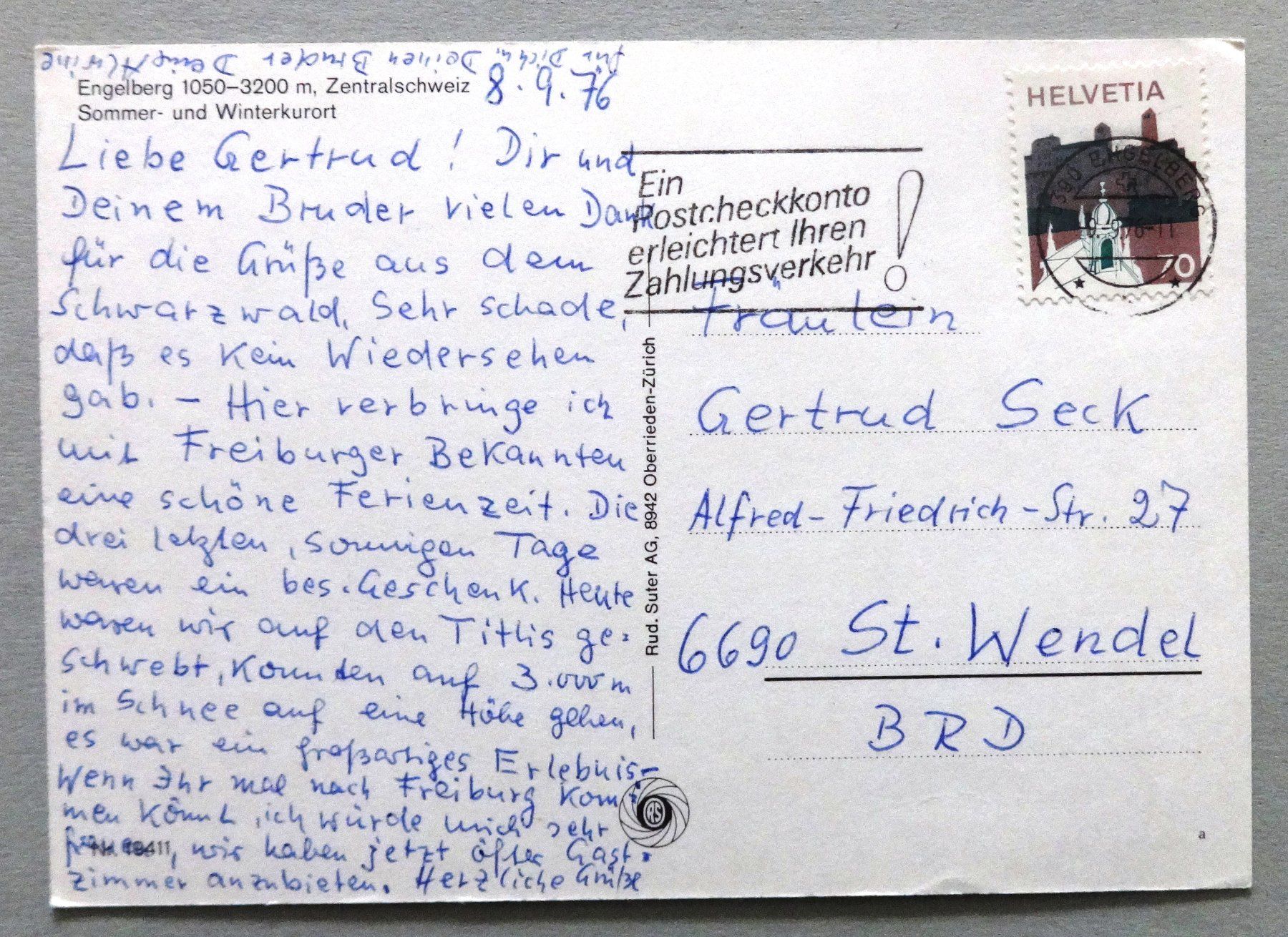 Ansichtskarten: Engelberg, Zentralschweiz – Gebraucht aus Fétigny von Billy2miny 1