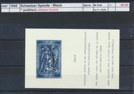 1945 "Schweizer Spende"-Block, weisser Gummi, ** postfrisch