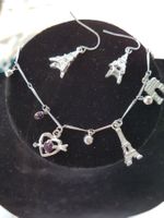 Lot silbernes Armband & Ohrringe mit Eiffelturm aus Paris